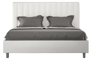 Letto Matrimoniale 160x210 cm con Rete e Contenitore con Testata e Alzata Comoda Imbottito in Similpelle Agueda Bianco
