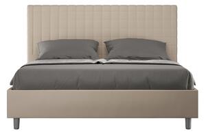 Letto Matrimoniale 160x200 cm con Rete e Contenitore con Testata e Alzata Comoda Imbottito in Similpelle Sunny Tortora