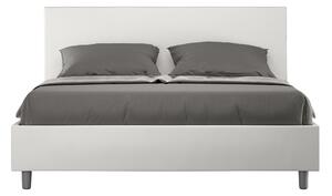Letto Matrimoniale 160x190 cm con Rete e Contenitore Giroletto con Alzata Comoda Imbottito in Similpelle Adele Bianco