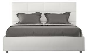 Letto Matrimoniale 160x190 cm con Rete e Contenitore con Alzata Comoda Imbottito in Similpelle Mika Bianco