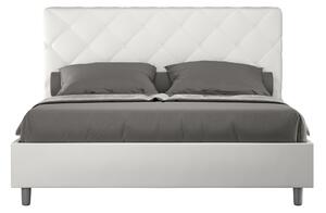 Letto Matrimoniale 160x190 cm con Rete e Contenitore con Testata e Alzata Comoda Imbottito in Similpelle Priya Bianco