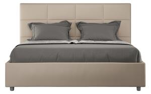 Letto Matrimoniale 160x190 cm con Rete e Contenitore con Alzata Comoda Imbottito in Similpelle Mika Tortora