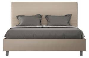 Letto Matrimoniale 160x190 cm con Rete e Contenitore con Testata e Alzata Comoda Imbottito in Similpelle Focus Tortora