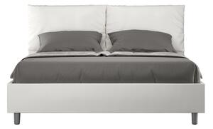 Letto Matrimoniale 160x190 cm con Rete e Contenitore con Alzata Comoda Imbottito in Similpelle Antea Bianco