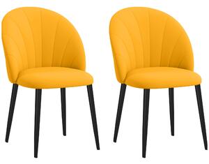 HOMCOM Set 2 Sedie da Pranzo Design Nordico in Metallo e Tessuto Effetto Velluto Giallo e Nero, 52x54x79 cm