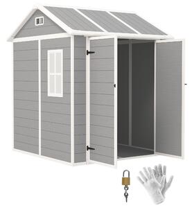 Outsunny Casetta da Giardino in Resina con Pavimento, 2 Porte con Blocco, Finestra, 1.8x1.8m, Grigio