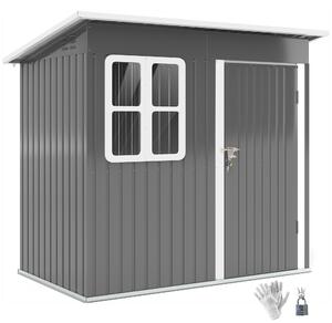 Outsunny Casetta da Giardino in Acciaio con Porta con Blocco, Finestra e Prese d'Aria, 2.2 x 1.3 m, Grigio