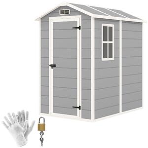 Outsunny Casetta da Giardino in Resina con Pavimento, Porta con Blocco e Finestra, 1.3 x 1.8 m, Grigio