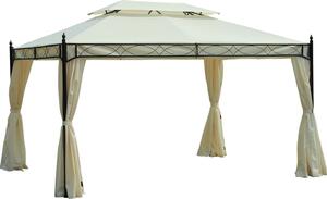 VivaGarden OUTLET - Gazebo da Giardino 3x4 mt in Acciaio/Tessuto con Doppio tetto e Tende colore Crema