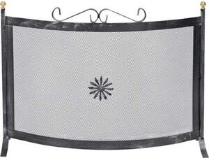 DecHome Parascintille Curvo per Camino Ferro Battuto + Pomi Ottone cm 60x50