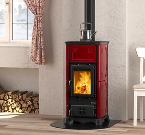 La Nordica-Extraflame Stufa a Legna in Ghisa 6.5 Kw Volume 186 m3 Vetro ceramico Rivestimento Maiolica Colore Bordeaux - Emiliana