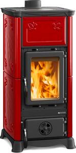 La Nordica-Extraflame Stufa a Legna in Ghisa 6.5 Kw Volume 186 m3 Vetro ceramico Rivestimento Maiolica Colore Bordeaux - Emiliana