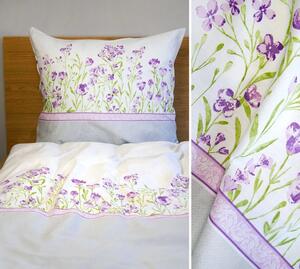 Lenzuola di cotone RENFORCE - bianco con fiori viola 3 parti: 1pc 160x200 + 2pc 70x80