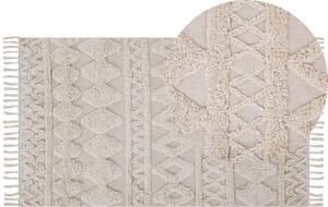 Tappeto minimalista beige in cotone con motivo geometrico 80 x 150 cm Beliani