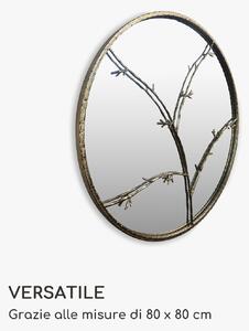 Casa Chic Berkeley specchio da parete, cornice di metallo, rotondo, O 80 cm, design a ramoscelli
