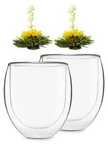 Feelino Ice - Bicchiere con fiore di te, 320 ml, in vetro borosilicato a doppia parete