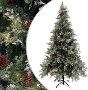 Albero di Natale con Luci e Pigne Verde e Bianco 195cm PVC e PE