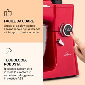 Klarstein Renata Rossa robot da cucina 3 in 1, 2000 W / 2,7 CV, 5 litri, acciaio inossidabile, senza BPA