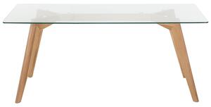 Tavolo da Pranzo Trasparente 180 x 90 cm Piano in Vetro Gambe in Legno Rettangolare Scandinavo Moderno Beliani