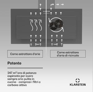 Klarstein Athena 90 - Cappa aspirante, 90 cm, 300 m3/ora, LED, scarico/ricircolo