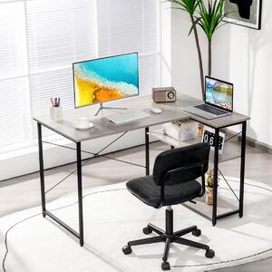 Costway Scrivania angolare 120cm con 2 ripiani, Scrivania per computer ad angolo da ufficio reversibile salvaspazio Grigio
