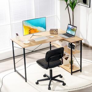 Costway Scrivania angolare 120cm con 2 ripiani, Scrivania per computer ad angolo da ufficio reversibile salvaspazio Naturale