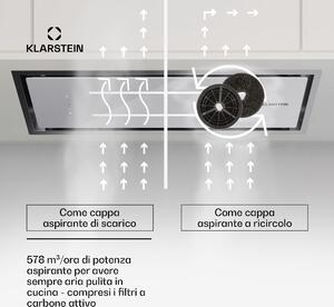 Klarstein High Line Eco 90 - Cappa a soffitto, 90 cm, 436 m3/ora, telecomando, luce ambiente