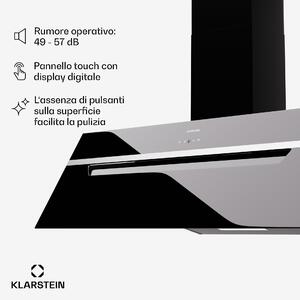Klarstein BigBite 90 - Cappa aspirante, 90 cm, 303 m3/ora, schermo LED, frontale in vetro, app