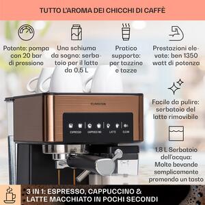 Klarstein Arabica Comfort Macchina per caffe espresso, 1350W, 20 Bar, 1,8l, pannello di controllo touch
