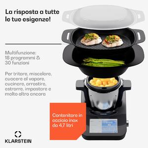 Klarstein Aria Grande - Robot da cucina, 1700 watt, 4,7 L, controllo tramite app, attacco per cottura al vapore, display TFT da 7"