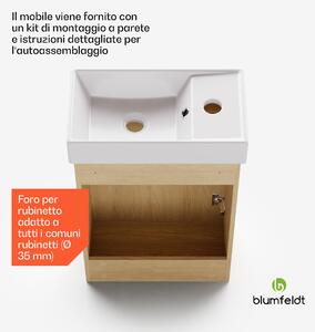 Blumfeldt Johnstone portalavabo, mobiletto per il bagno, armadietto da bagno, 40 cm, con lavabo in ceramica, funzione soft close, spazio per riporre gli oggetti, color legno