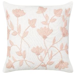 Set di 2 cuscini decorativi fatti a mano con ricamo floreale Bianco e rosa 45 x 45 cm sfoderabili con imbottitura Beliani