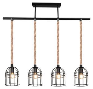Lampada a sospensione, sisal, design a gabbia, nero opaco, H 81 cm
