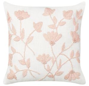 Cuscino decorativo fatto a mano con ricamo floreale Bianco e rosa 45 x 45 cm sfoderabile con imbottitura Beliani