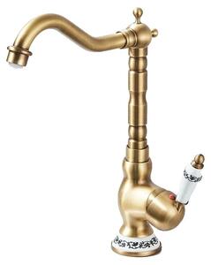 Miscelatore per lavabo, con bocchetta girevole, struttura in ottone resistente e finitura in ottone anticato