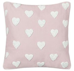 Cuscino in cotone ricamato con motivo a cuoricini rosa 45 x 45 cm letto divano accessorio morbido Beliani