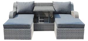 GRANDIS - divano da giardino con 2 pouf completo di cuscino intreccio in rattan sintetico