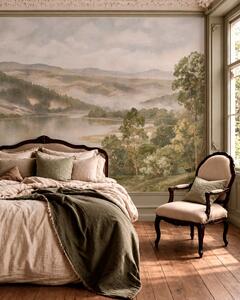 Carta da parati Paesaggio montano nebbioso con un lago e degli alberi, Carta da parati Buffer, w05928v2 : Uwalls.it