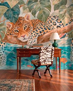Carta da parati Leopardo sull’acqua blu, Carta da parati Buffer, w05954 : Uwalls.it
