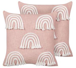 Set di 2 cuscini in cotone ricamato con motivo arcobaleno rosa 45 x 45 cm camera da letto cameretta Beliani