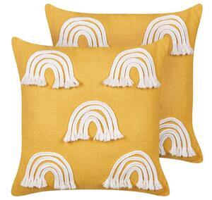 Set di 2 cuscini in cotone ricamato con motivo arcobaleno giallo 45 x 45 cm camera da letto cameretta Beliani