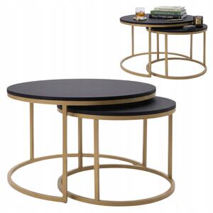 Set di tavolini EstiloHome ORI DUO GOLD, forma rotonda, 80/60 cm, colore nero – Set di tavolini