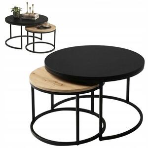 Set di tavolini EstiloHome DUO, forma rotonda, 80/60 cm, nero e rovere "Artisan" – set di 2 tavolini
