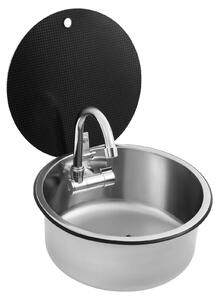 Lavello da cucina, acciaio inossidabile, rubinetto pieghevole, colore argento