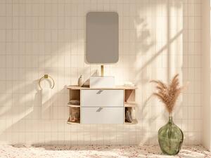 Mobile lavabo sospeso con nicchie e lavabo da appoggio quadrato Beige e naturale chiaro 100 cm - LAVENA