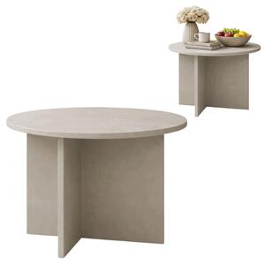 Tavolino EstiloHome KUMO, rotondo, diametro 70 cm, rivestito in tessuto effetto cachemire – tavolino minimalista per il soggiorno