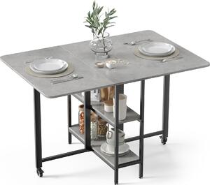Tavolo da pranzo pieghevole Mondeer Tavolo da cucina con 2 ripiani e rotelle 120 x 80 x 75 cm Grigio