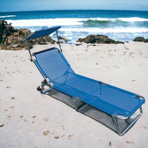 Lettino prendisole chiudibile da spiaggia con struttura resistente in alluminio e schienale in textilene 1/1 blu Vieste