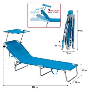 Lettino prendisole chiudibile da spiaggia con struttura in alluminio e schienale in textilene con manici per il trasporto - DodgerBlue