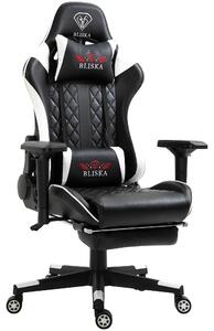 Poltrona da ufficio Chair Racing con poggiapiedi e braccioli ergonomici 4D, design sportivo ed ergonomico, colore: nero/bianco